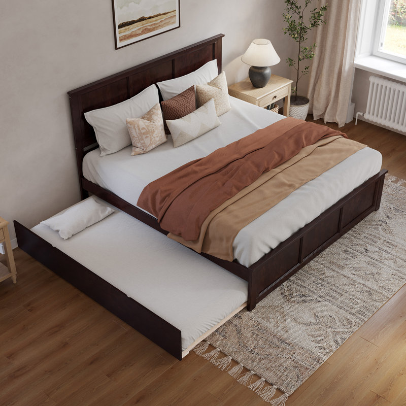 Madison Solid Wood Platform Bed with Matching Footboard and Trundle, King, Espresso