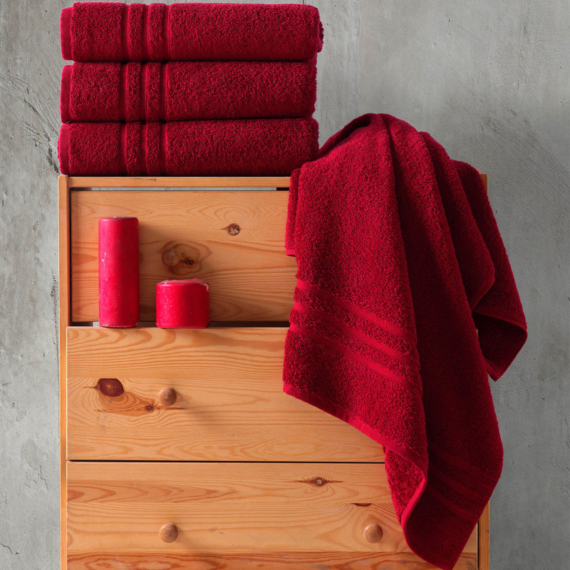 Besednice Premium Quality Soft Fluffy and Absorbent 100% Turkish Cotton Bath Towel Set, Red