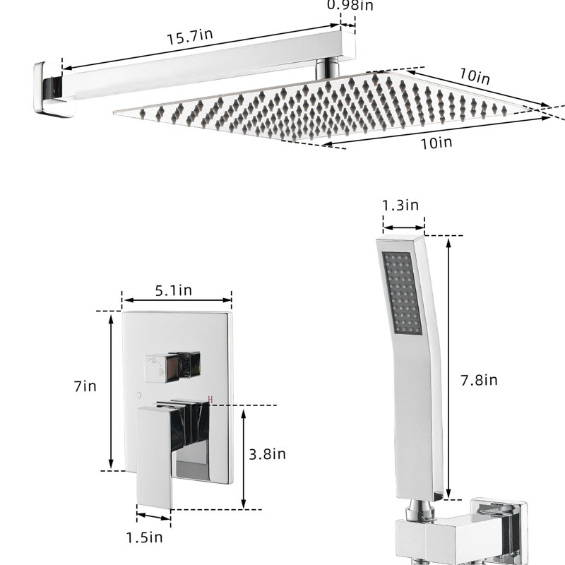 Salle de bain contemporaine - Douche murale avec douchette à main et rouille - Construction moderne, Blanc