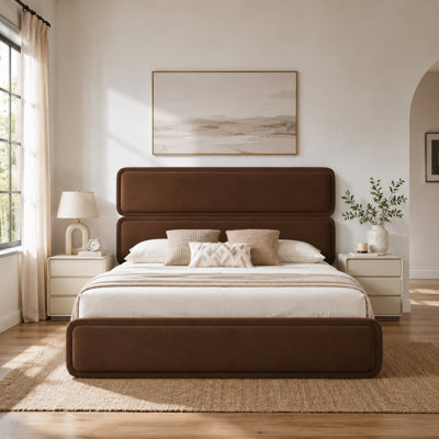 Braya 57.1" High Headboard Luxury Hydraulic Lift Up Storage Upholstered Platform Bed With Channel Headboard Design,Coffee,King