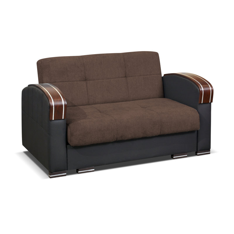 Bixie Twin 67'' Leather Convertible Sofa, Brown Genuine Leather