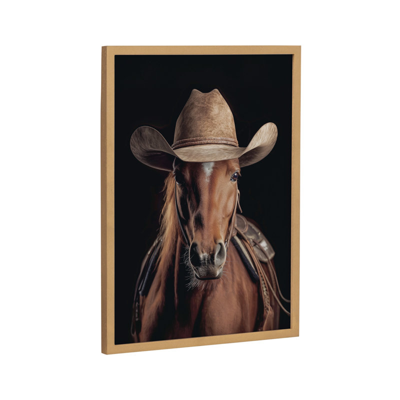 Horse Wearing a Western Cowboy Hat by The Creative Bunch Studio Framed Wall Art Print, Cadre doré, H 12,65 po x l 16,65 po