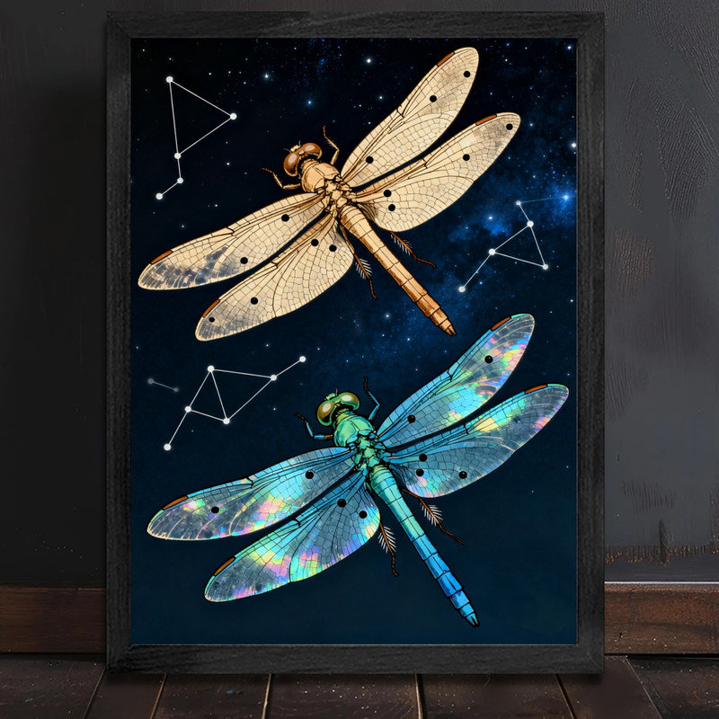 Art encadré noir avec libellule céleste, impression de cadre fantaisiste coloré Boho, H 37 po x l 25 po