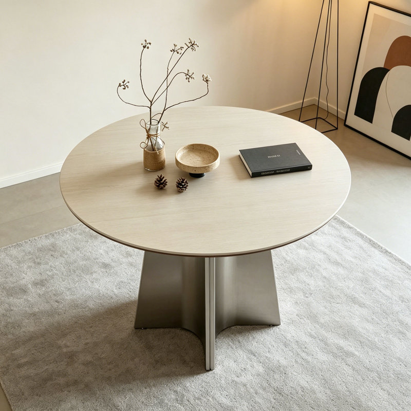 Table ronde Mid-Century en pierre frittée, H 29,5 po x l 43,3 po x P 43,3 po