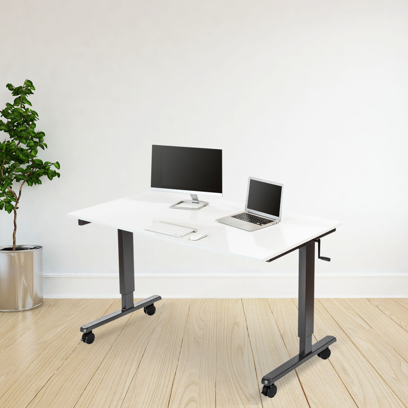 Fontclair Adjustable Metal Base Standing Desk, 32.5" H x 59" W x 29.5" D, Gloss White/Charcoal