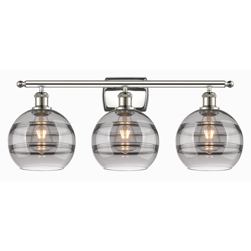 Éclairage pour meuble-lavabo 3 lumières Natick, Gris fumée clair, Nickel poli