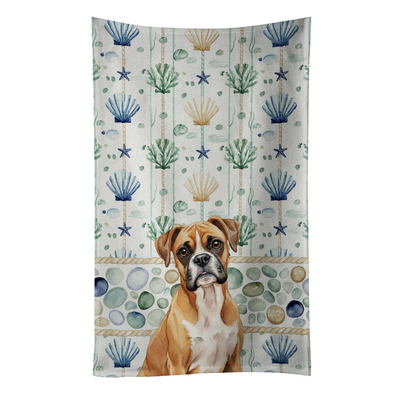 Serviette de cuisine blanche en verre de mer à épagneul tibétain blanc, Boxer