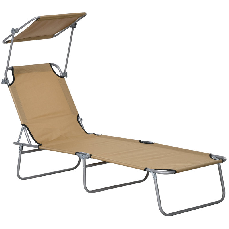 Outdoor Lounge Chair, Adjustable Folding Chaise Lounge, Tanning Chair With Sun Shade For Beach