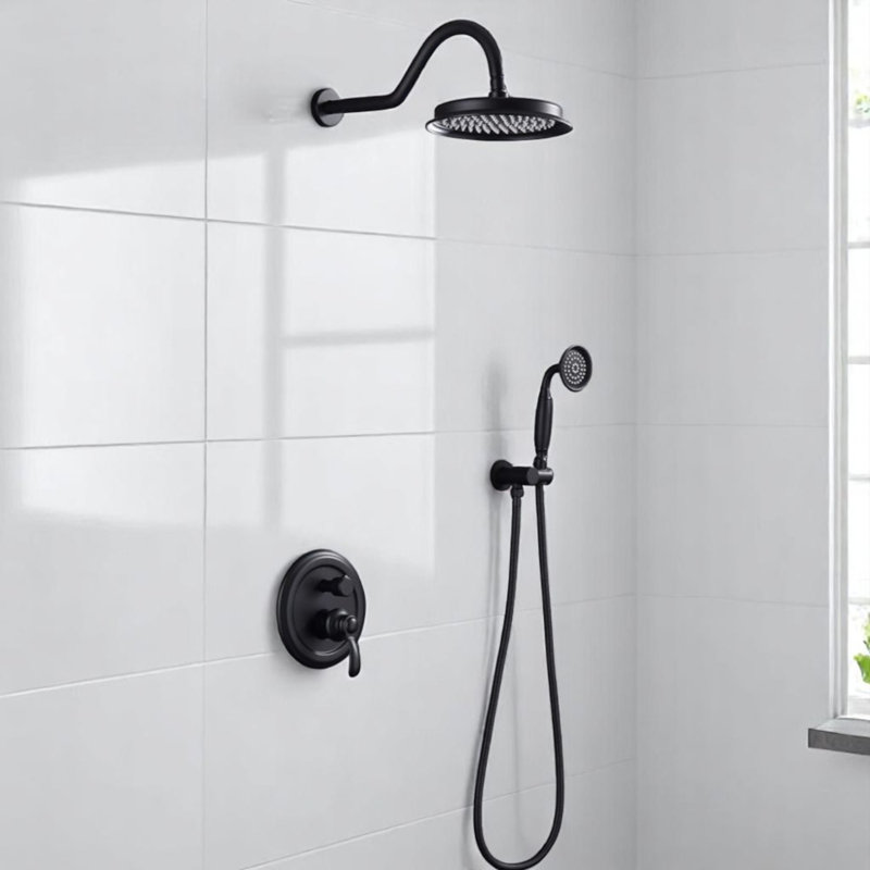 Ensemble de robinet de douche rétro avec valve brute et pomme de douche à pluie 9 pouces Retro, Noir mat