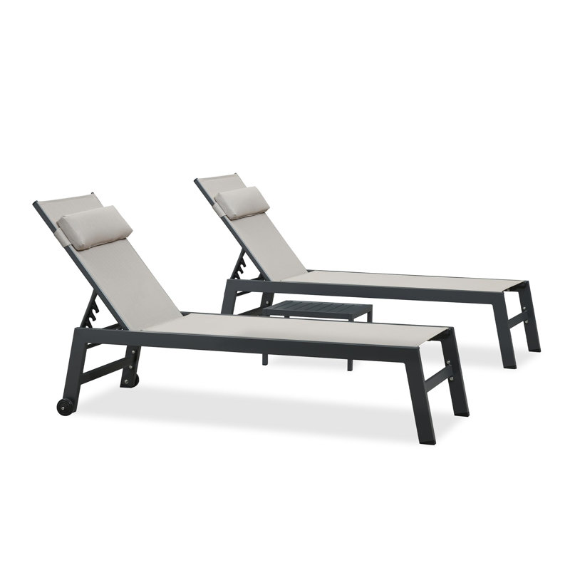 Shiner 3-Piece Aluminum Patio Chaise Lounge Set, Beige