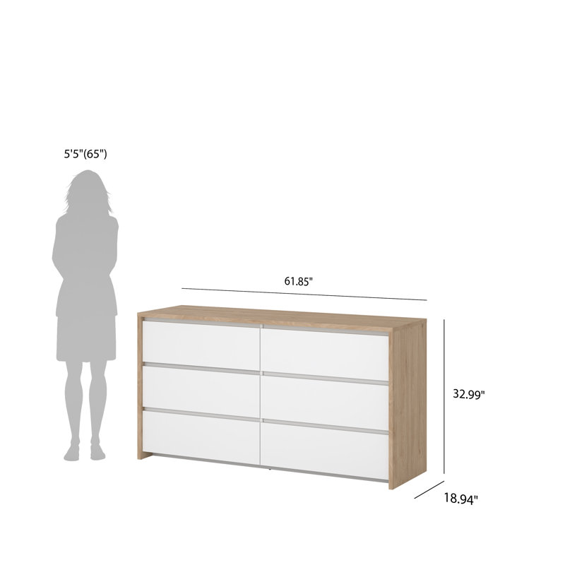 Amily 6 Drawer Double Dresser, Natural