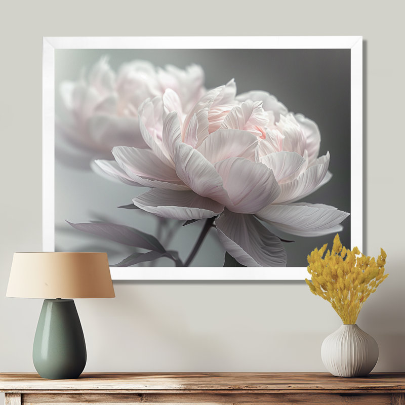 Rozier - Décoration murale pivoines, Cadre blanc, H 24 po x l 32 po