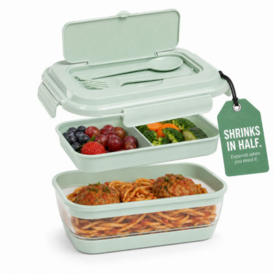 Boîte à bento pliable en silicone avec ustensiles et couvercle à fermeture à pression