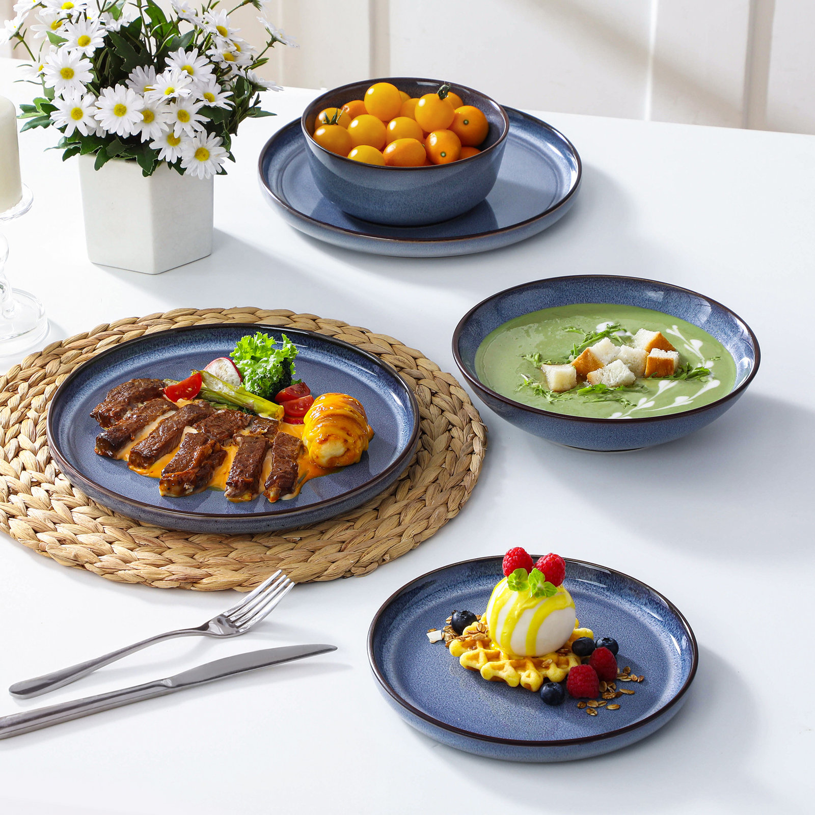 Marienne Ceramic Dinnerware Set, Blue