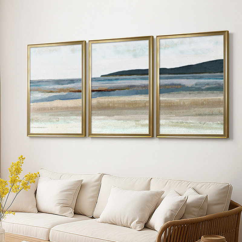 Saltwater Bay I - Toile tendue avec châssis sur mesure - 3 pièces, H 21 po x l 30 po, Doré