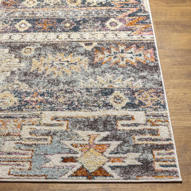 Jamieson Machine Woven Blue/Orange Area Rug, Runner 2'7" x 7'3"