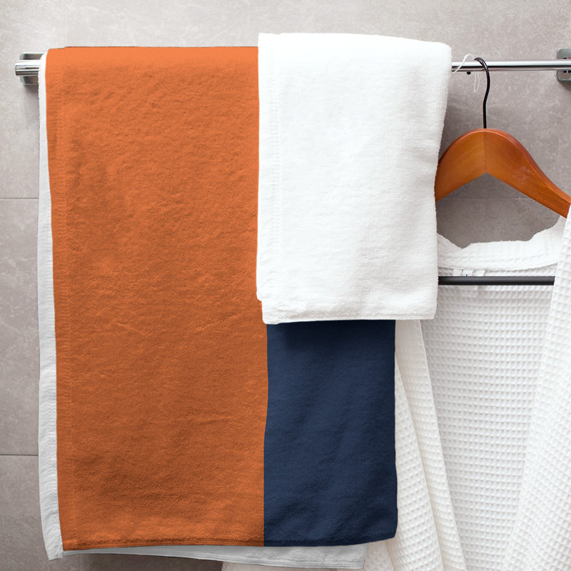 Nashville Lightweight Bath Towel, Microfiber, Midnight Navy Blue/Orange/Midnight Navy Blue