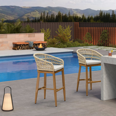 Alhan Outdoor 28.54 Bar Stool With Waterproof Cushion by Bay Isle Home
