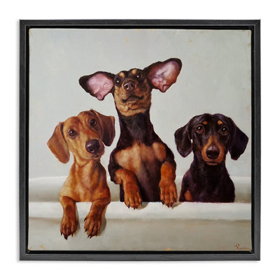 Dachshunds in Bathtub Framed Floater Canvas Wall Art by Lucia Heffernan