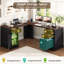 Bureau de direction en coin rustique avec armoire de rangement et ports de chargement, bureau d'ordinateur en L avec tiroirs classeurs Farmhouse-2064608113