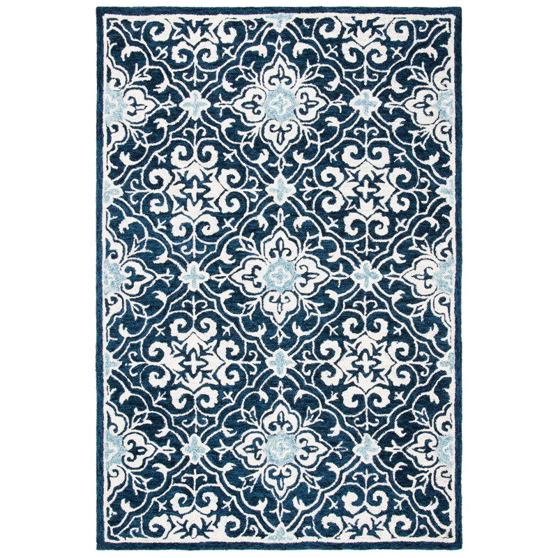 Roslyn Hand Tufted Wool And Cotton Damask Rug, Rectangle 3' x 5'