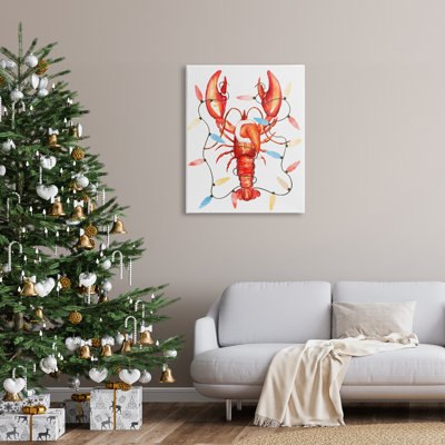 «Nautical Lobster Christmas Lights on Canvas», impression