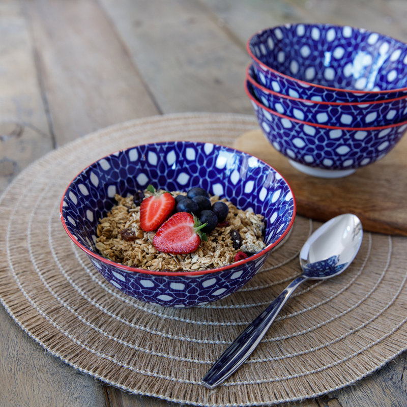 KitchenCraft Blue Floral Geometric Print Ceramic Bowls