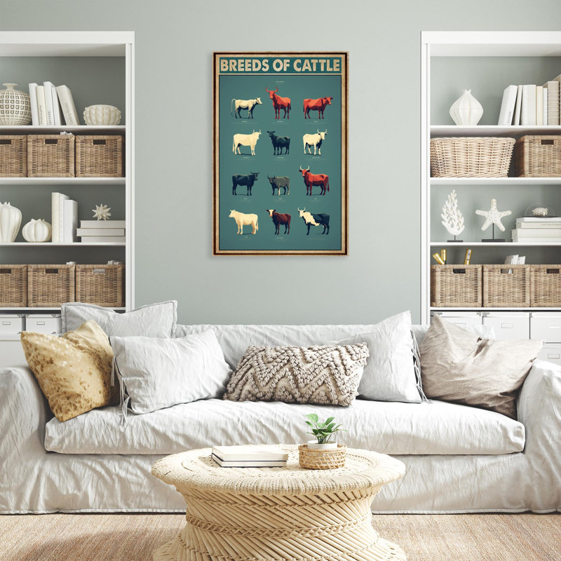Races de bovins - 1 pièce, reproduction d'art graphique sur toile tendue, L 16 po x H 20 po x P 1,25 po