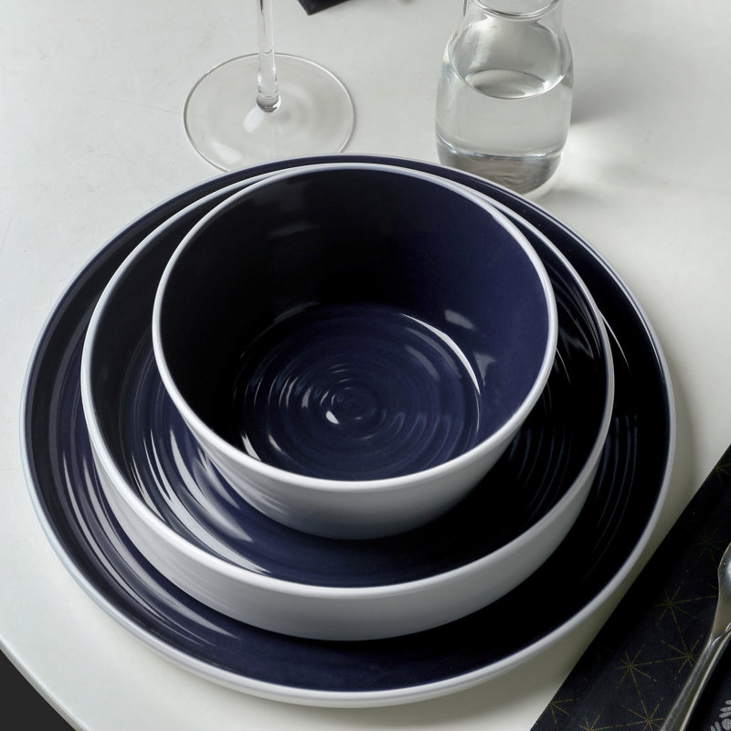 Stone Lain Elica 12-Piece Dinnerware Set Stoneware, Navy
