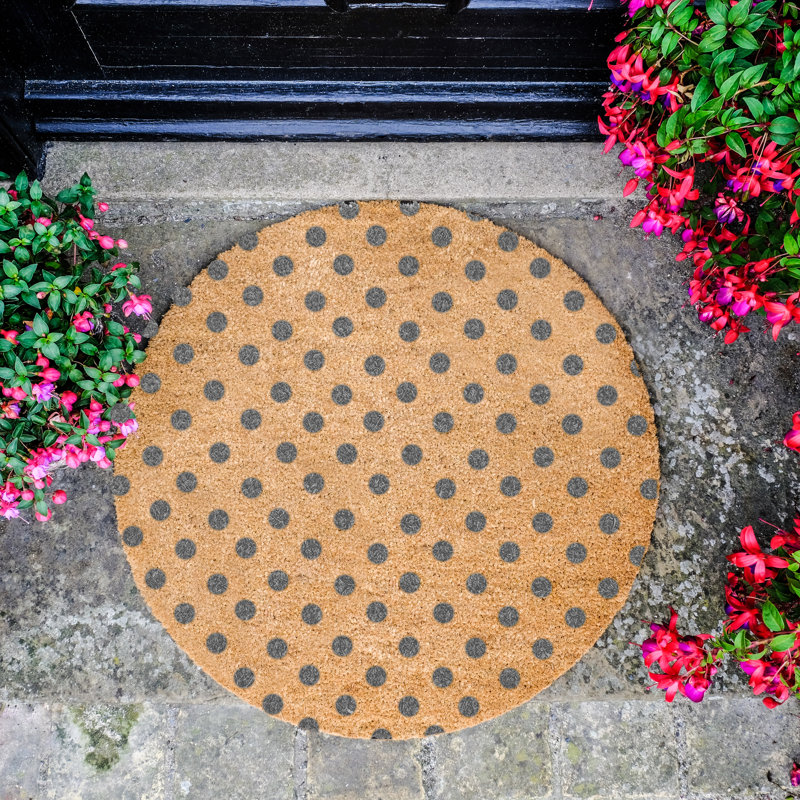 Pumphrey Non-Slip Polka Dots Doormat, Gray/Beige