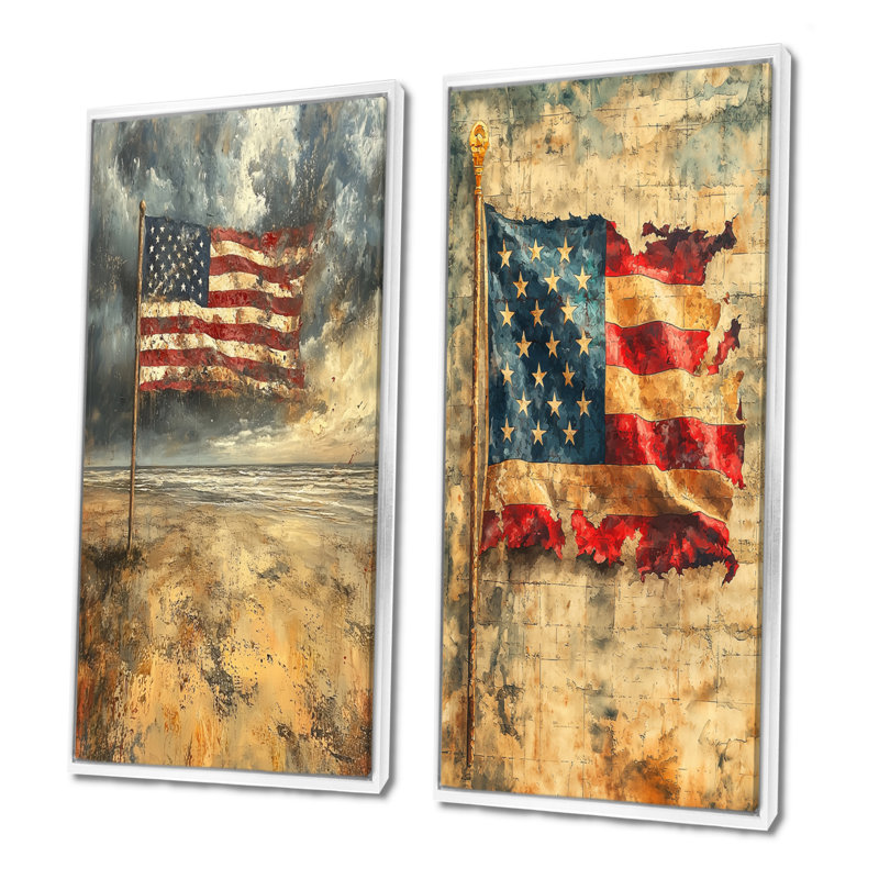 Drapeau américain sur le jour J, Invasion de la Seconde Guerre mondiale, collection d'art mural 2 pièces, H 28 po x l 25 po