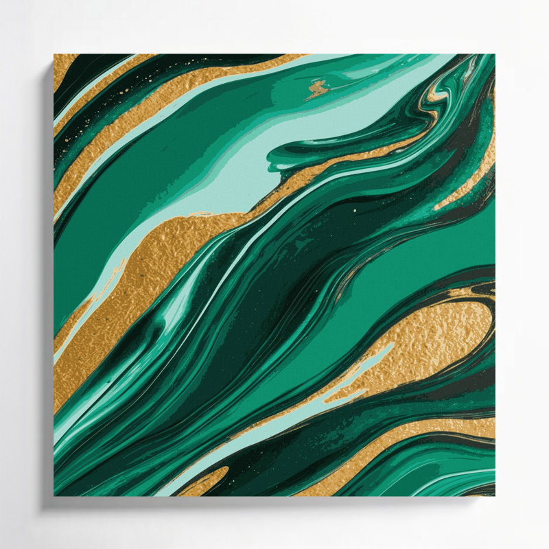 Abstrait art fluide sur toile verte 72, 32" H x 32" W