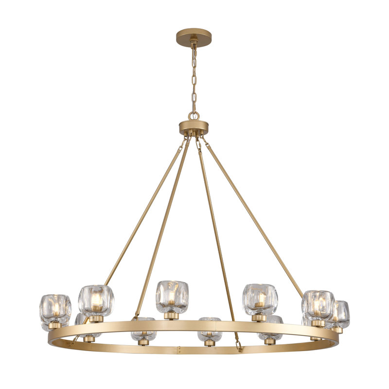 48" Dimmable Round Glass Shade Chandelier, Gold