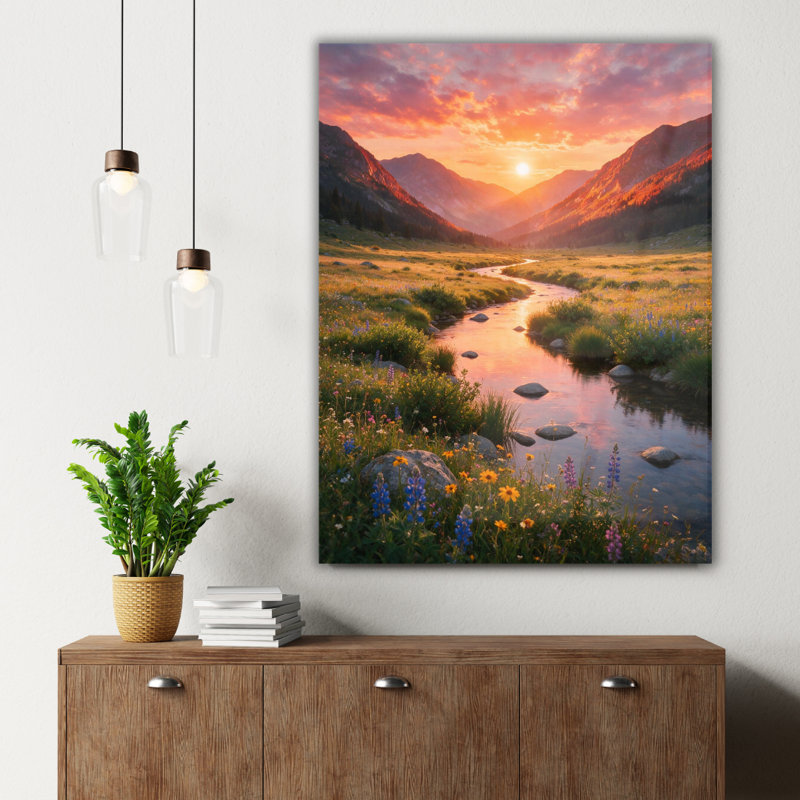 Art mural en verre trempé Mountain Valley, H 40 po x l 30 po