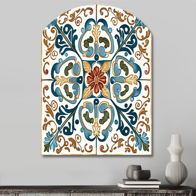 Carrelage méditerranéen rétro bleu VI - art mural asymétrique en forme de voûte abstraite