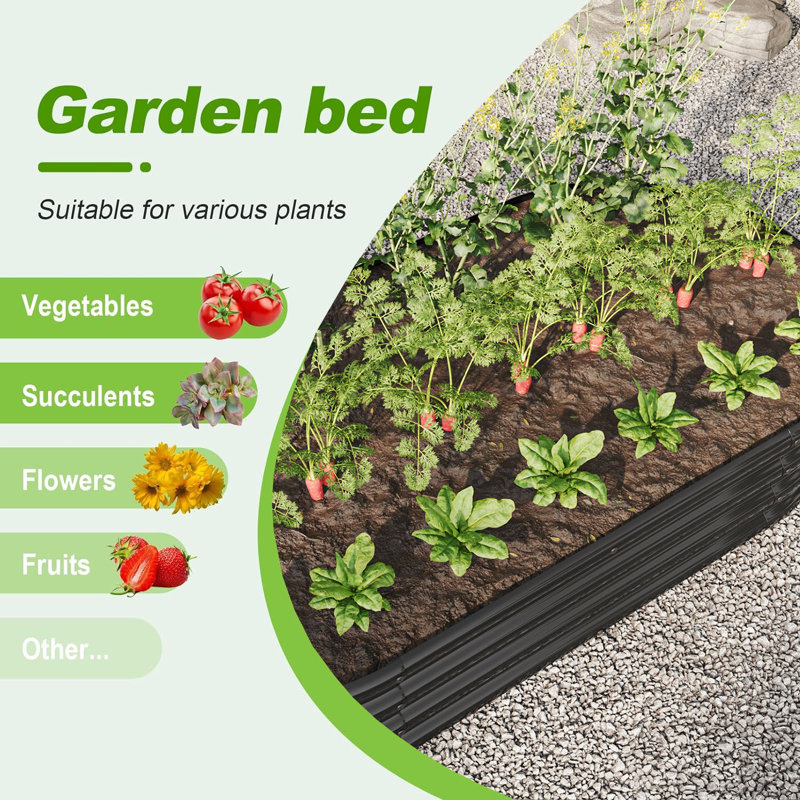 Churdan Metal Raised Garden Bed, 11.4" H x 70.86" W x 35.4" D, Black