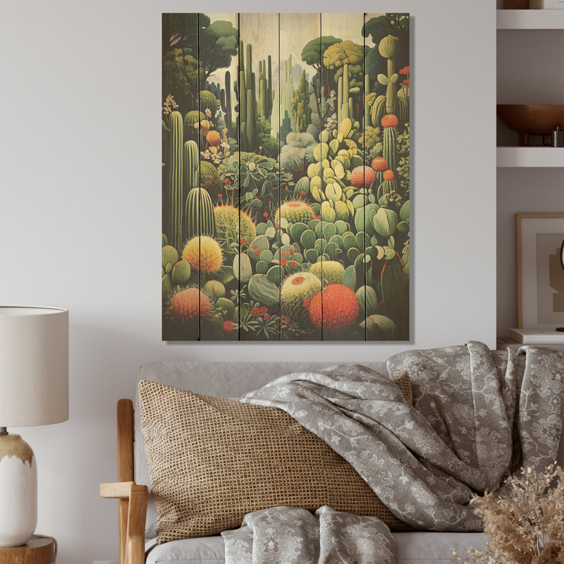 Cactus olive oasis - Art mural en bois de cactus sur bois de pin naturel, H 20 po x l 10 po