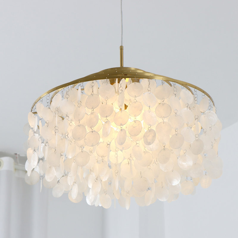 Luminaire suspendu pour îlot de cuisine Friizy Light Capiz, H 16,5 po x l 25,2 po x P 25,2 po, 4 étages, Six lumières