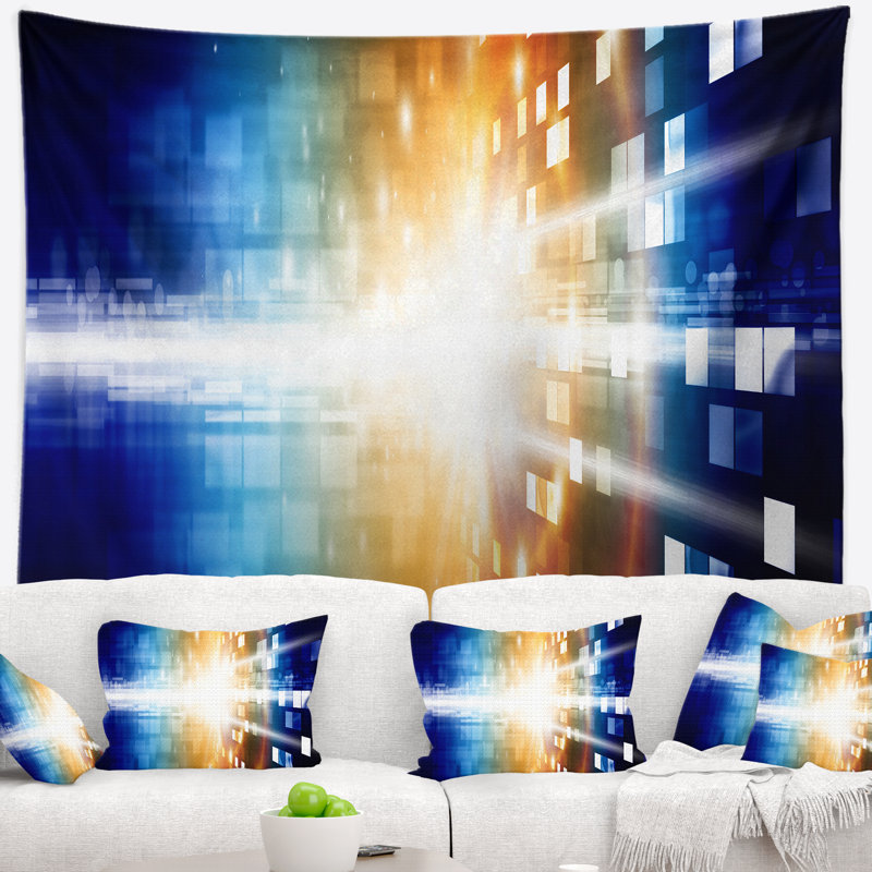 Feu abstrait sur la tapisserie bleue, H 32 po x l 39 po