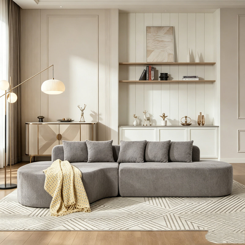 Canapé modulaire incurvé de salon 110,2 po x 62 po avec 5 coussins, LIGHT GREY
