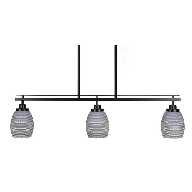 Luminaire pour îlot de cuisine 3 lumières Merha, Gris, Noir mat