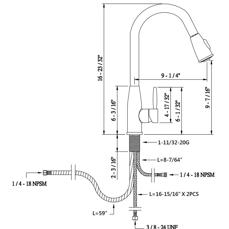 Single Handle Pull Down Kitchen Faucet, Stainless Steel, Without Soap Dispenser