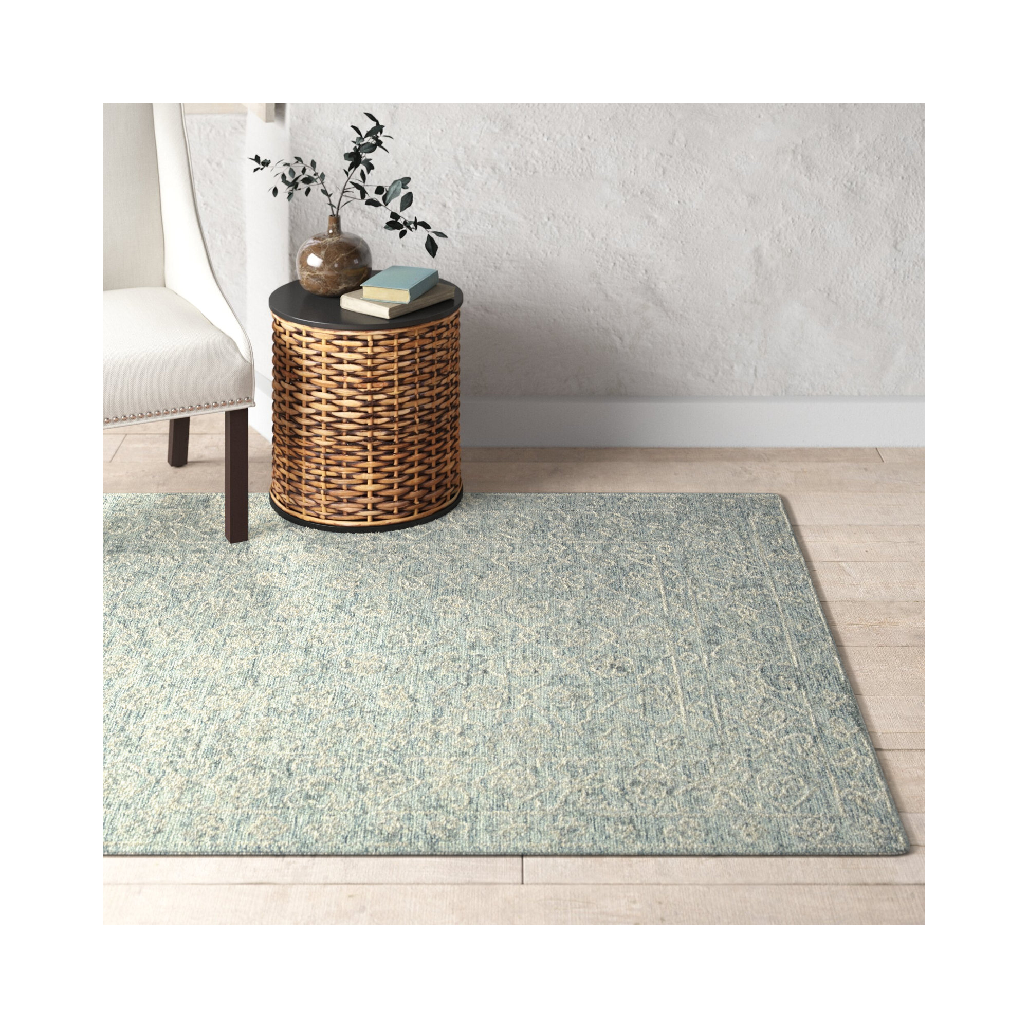 Millcreek Handmade Wool Ocean/Ivory Rug, Rectangle 5' x 7'6"