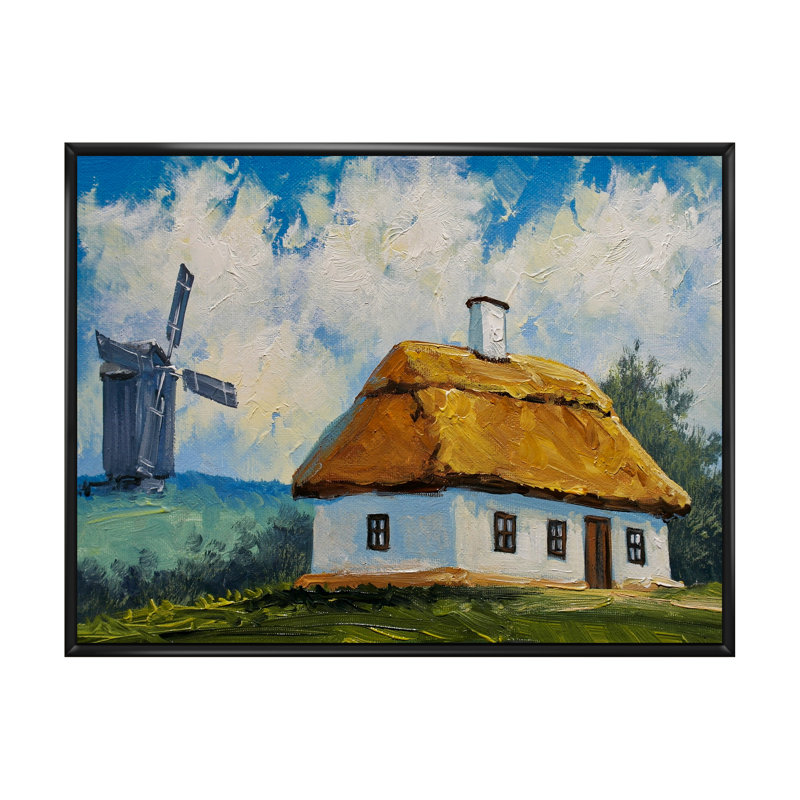 Maison de campagne à la campagne - on, H 16 po x l 32 po x P 1 po, Cadre flottant noir