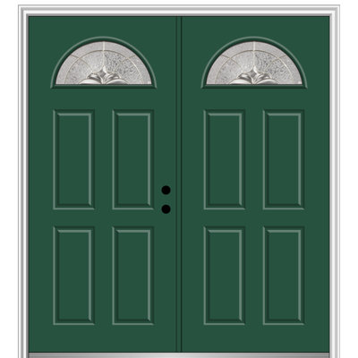 Fiberglass 4-Panel Exterior Double Heirlooms Door with 1/4 Fan Lite
