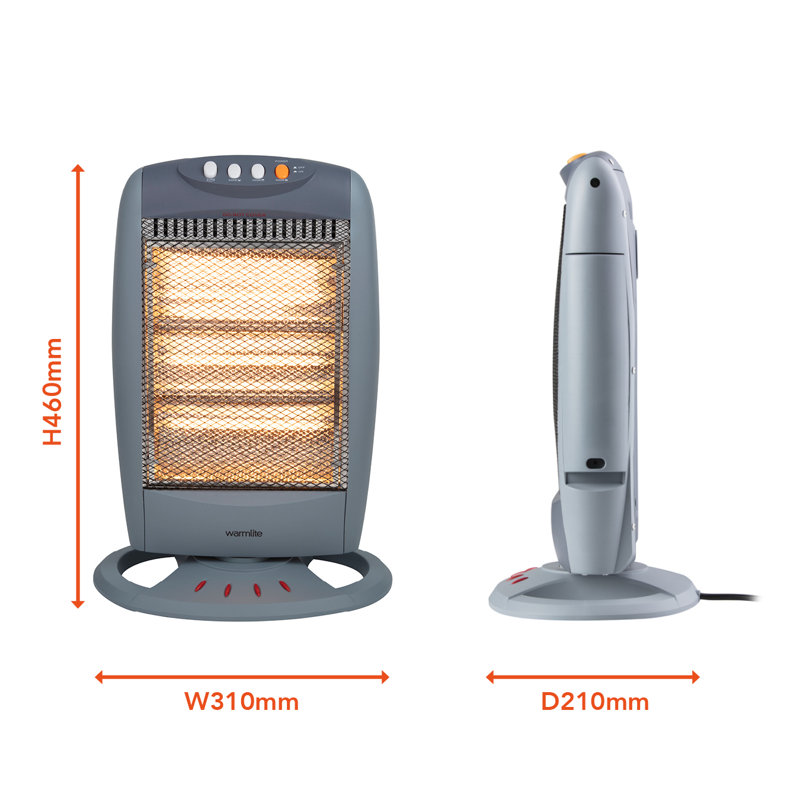Warmlite 3 Bar Halogen Heater with Carry Handle, Safety Tip-Over Switch, 1200W