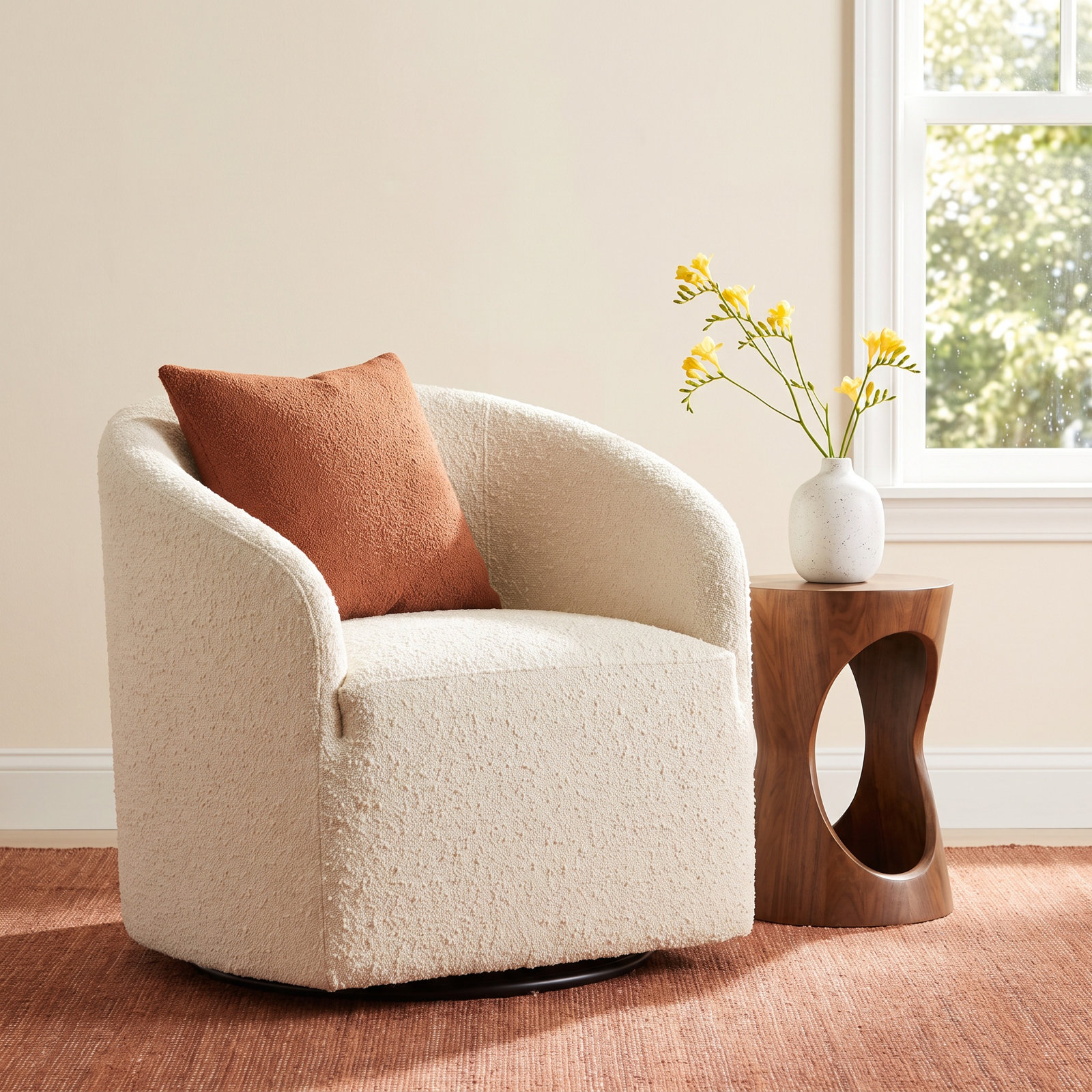 Deans Swivel Barrel Chair, White