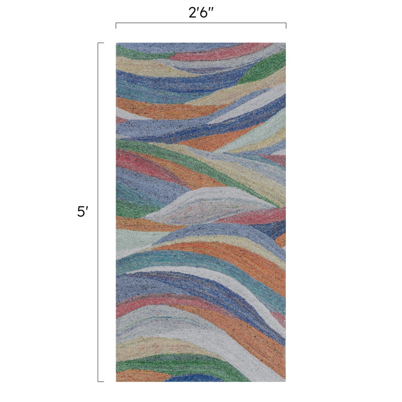 Global Recycled Standard Desertscape Hand-Tufted Indoor/Outdoor Rug Multicolor, Runner 2'6" x 5'