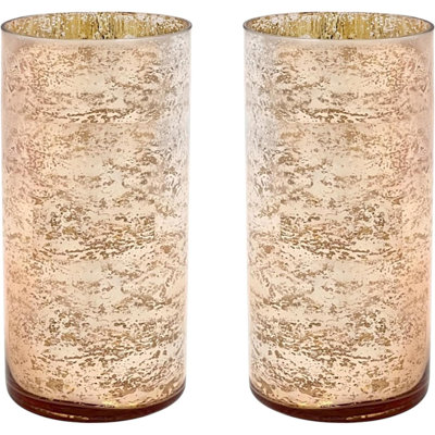 Hosley Set of 2 Mercury Rose Gold Glass Vases – Stylish Decorative Vessels for Boho Home Decor, Weddings, Events, Gifts, Table Centerpieces, and Creative DIY Craft Projects