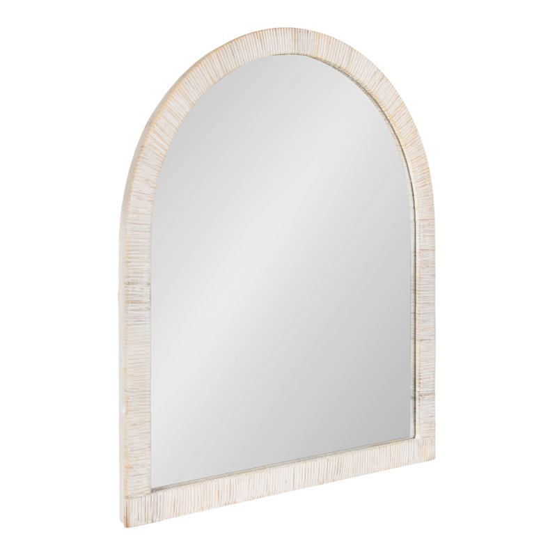 Radcliff Arched Rattan Bathroom Wall Mirror, 32" H x 28" W, White